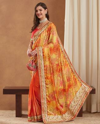 bright mose chiffon half & half bandhej saree with banglori art silk blouse 2