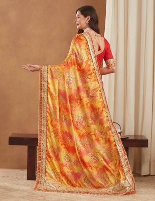 bright mose chiffon half & half bandhej saree with banglori art silk blouse 4