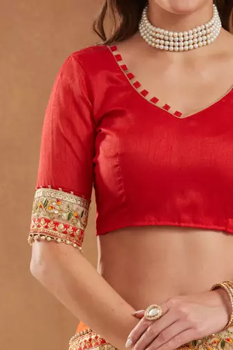 bright mose chiffon half & half bandhej saree with banglori art silk blouse