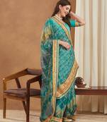 bandhej mose chiffon saree with banglori art silk blouse