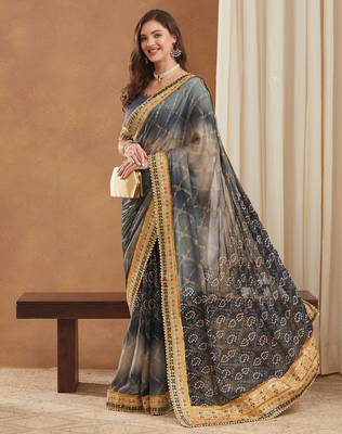 bandhej mose chiffon saree with banglori art silk blouse 2