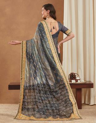bandhej mose chiffon saree with banglori art silk blouse 4