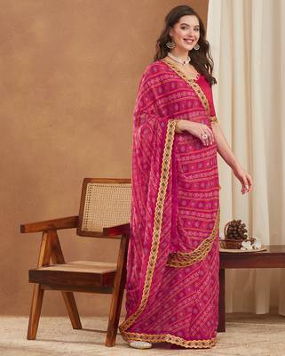 exclusive georgette bandhej foil print saree with banglori art silk blouse 1