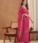 exclusive georgette bandhej foil print saree with banglori art silk blouse