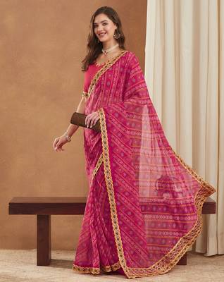 exclusive georgette bandhej foil print saree with banglori art silk blouse 2