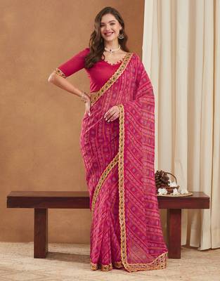 exclusive georgette bandhej foil print saree with banglori art silk blouse 3
