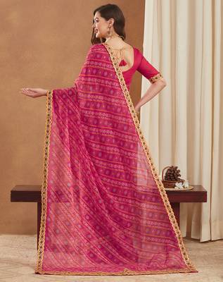 exclusive georgette bandhej foil print saree with banglori art silk blouse 4
