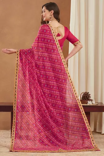 exclusive georgette bandhej foil print saree with banglori art silk blouse