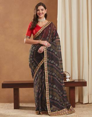 exclusive georgette bandhej foil print saree with banglori art silk blouse 3