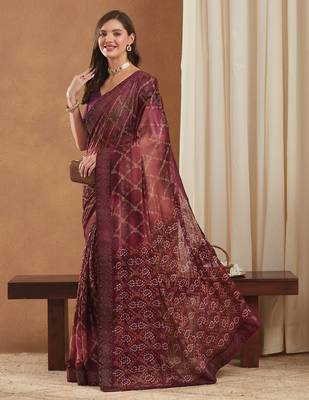 bandhej mose chiffon saree with swarovski border and banglori art silk blouse 2