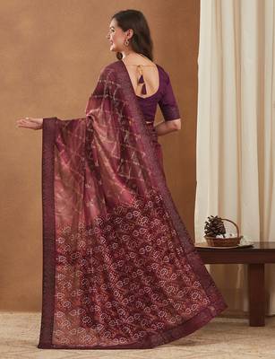 bandhej mose chiffon saree with swarovski border and banglori art silk blouse 4