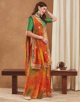 exclusive bandhej georgette saree with sequins & gotapati work blouse 1