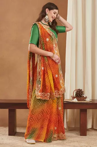 exclusive bandhej georgette saree with sequins & gotapati work blouse