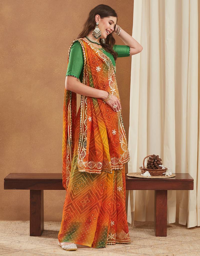 exclusive bandhej georgette saree with sequins & gotapati work blouse