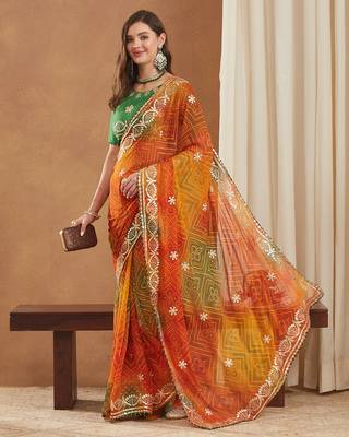 exclusive bandhej georgette saree with sequins & gotapati work blouse 2