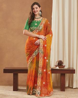 exclusive bandhej georgette saree with sequins & gotapati work blouse 3