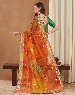 exclusive bandhej georgette saree with sequins & gotapati work blouse 4