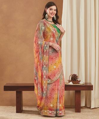 exclusive bandhej georgette saree with sequins & gotapati work blouse 1
