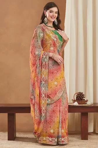 exclusive bandhej georgette saree with sequins & gotapati work blouse