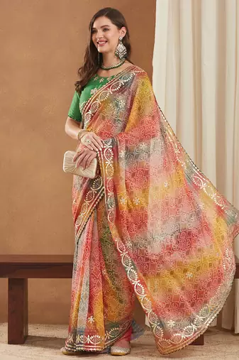 exclusive bandhej georgette saree with sequins & gotapati work blouse
