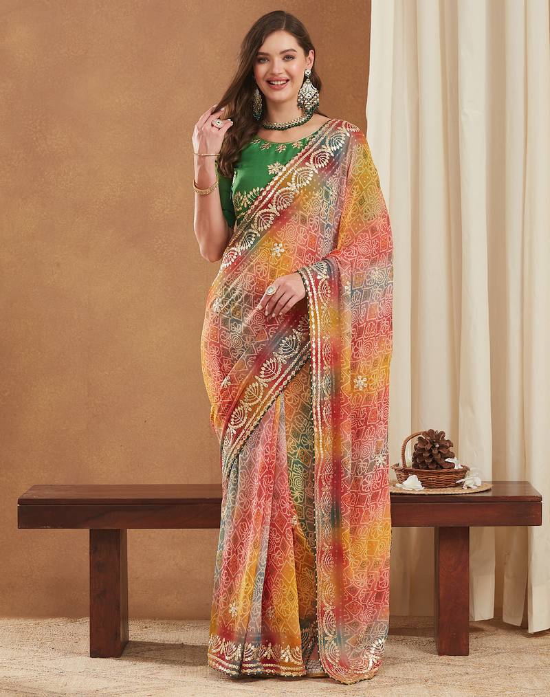 exclusive bandhej georgette saree with sequins & gotapati work blouse