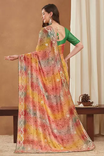 exclusive bandhej georgette saree with sequins & gotapati work blouse