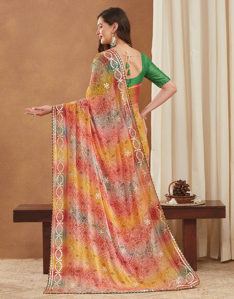 exclusive bandhej georgette saree with sequins & gotapati work blouse