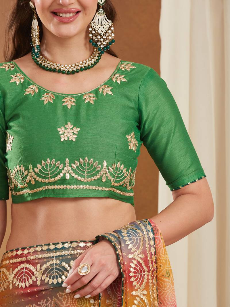 exclusive bandhej georgette saree with sequins & gotapati work blouse