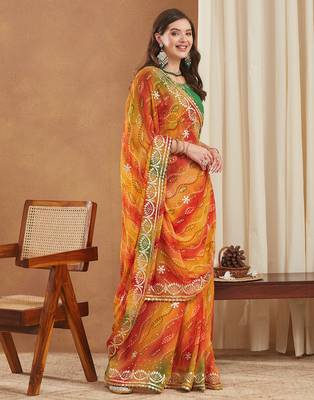 exclusive bandhej georgette saree with sequins & gotapati work blouse 1