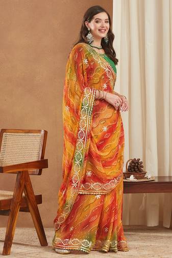 exclusive bandhej georgette saree with sequins & gotapati work blouse