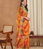 exclusive bandhej georgette saree with sequins & gotapati work blouse