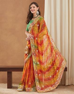 exclusive bandhej georgette saree with sequins & gotapati work blouse 2