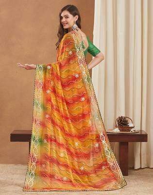 exclusive bandhej georgette saree with sequins & gotapati work blouse 4