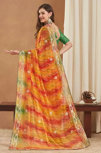 exclusive bandhej georgette saree with sequins & gotapati work blouse