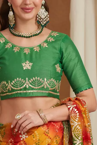 exclusive bandhej georgette saree with sequins & gotapati work blouse