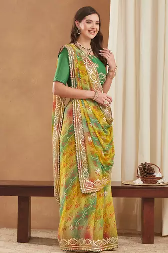 exclusive bandhej georgette saree with sequins & gotapati work blouse