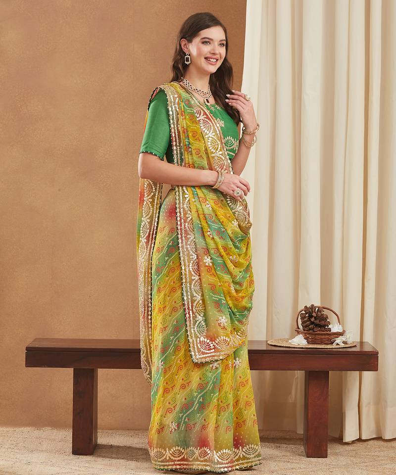 exclusive bandhej georgette saree with sequins & gotapati work blouse