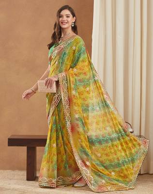 exclusive bandhej georgette saree with sequins & gotapati work blouse 2