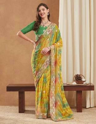 exclusive bandhej georgette saree with sequins & gotapati work blouse 3