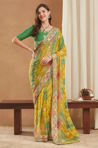 exclusive bandhej georgette saree with sequins & gotapati work blouse