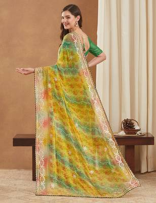 exclusive bandhej georgette saree with sequins & gotapati work blouse 4
