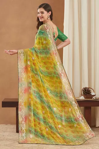 exclusive bandhej georgette saree with sequins & gotapati work blouse