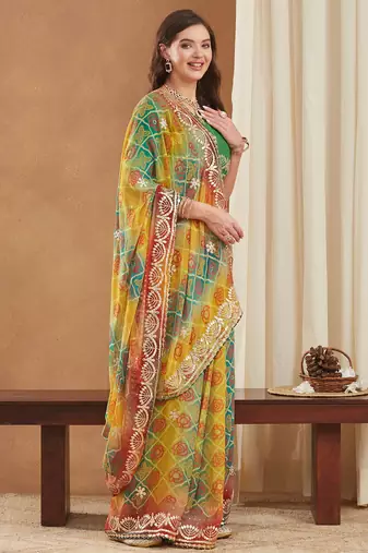 exclusive bandhej georgette saree with sequins & gotapati work blouse