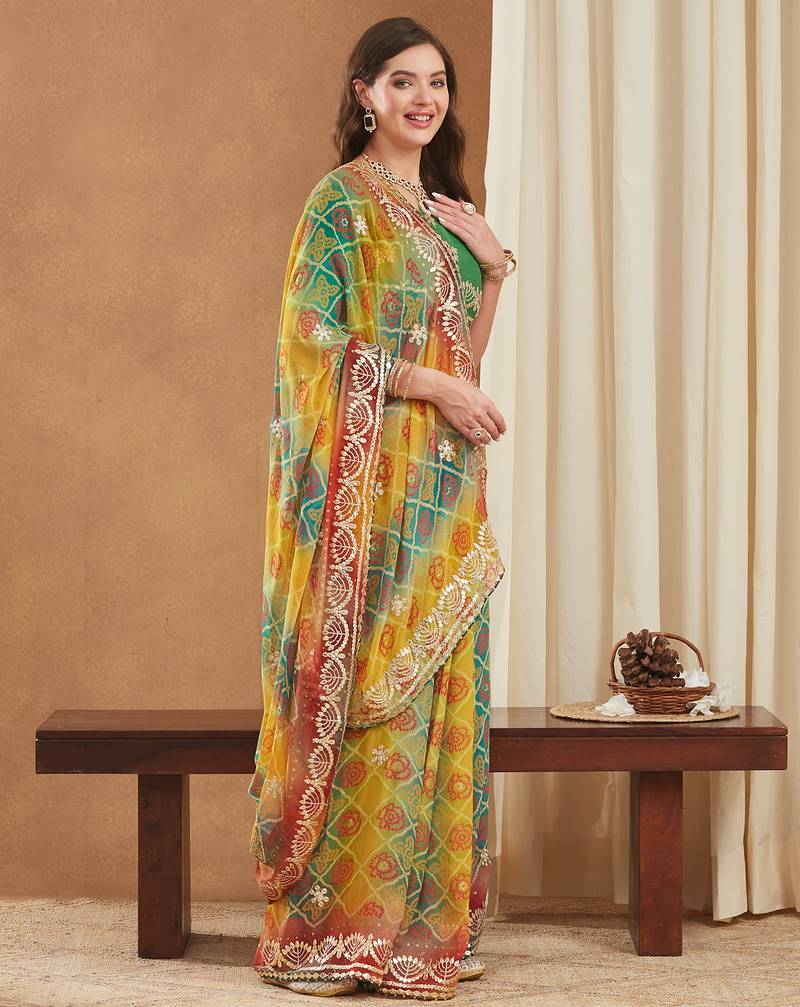 exclusive bandhej georgette saree with sequins & gotapati work blouse