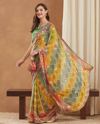 exclusive bandhej georgette saree with sequins & gotapati work blouse 2