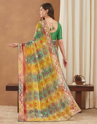 exclusive bandhej georgette saree with sequins & gotapati work blouse 3