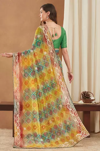 exclusive bandhej georgette saree with sequins & gotapati work blouse