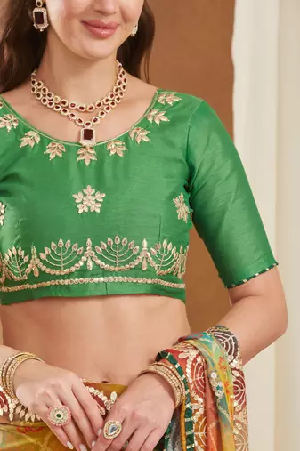 exclusive bandhej georgette saree with sequins & gotapati work blouse