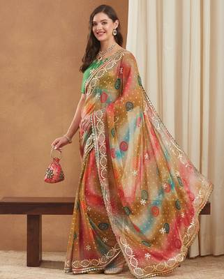 exclusive bandhej georgette saree with sequins & gotapati work blouse 2