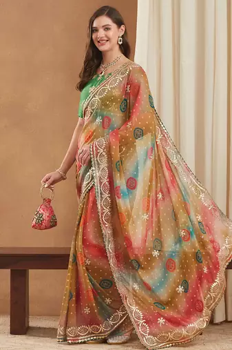 exclusive bandhej georgette saree with sequins & gotapati work blouse
